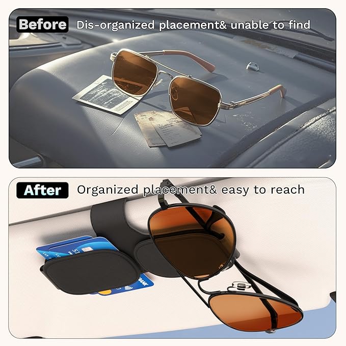 BFXM Sunglass Holder for Car Double Clip, Car Accessories Sunglasses Clip for Car Visor, Magnetic Leather for Car Visor, Cars Sun Visor Ticket Card Clip