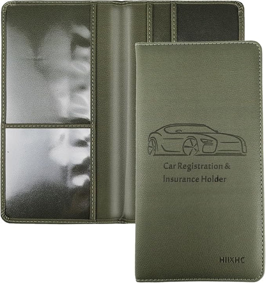 Car Registration and Insurance Card Holder - Leather Vehicle Glove Box Automobile Documents Paperwork Wallet Case Organizer for ID, Driver's License, Key Contact Information Cards