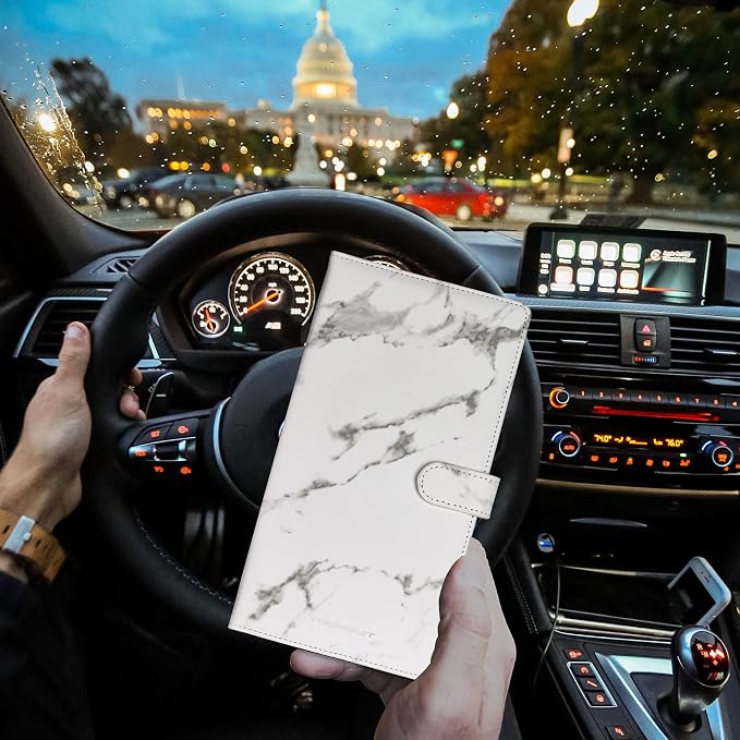 TOURSUIT Car Registration and Insurance Card Holder, Vehicle License Document Glove Box Compartment Organizer, Interior Car Accessories for Women Men (Marble Grey)