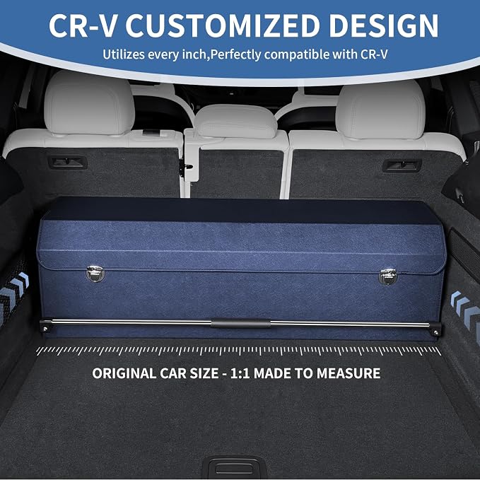 Car Trunk Organizer for Honda CR-V 2017-2022, Collapsible Sturdy Trunk Storage Container with Lid and Handle Large Leather Car Trunk Storage (Blue,39.7 x 11.4 x 12.2in)