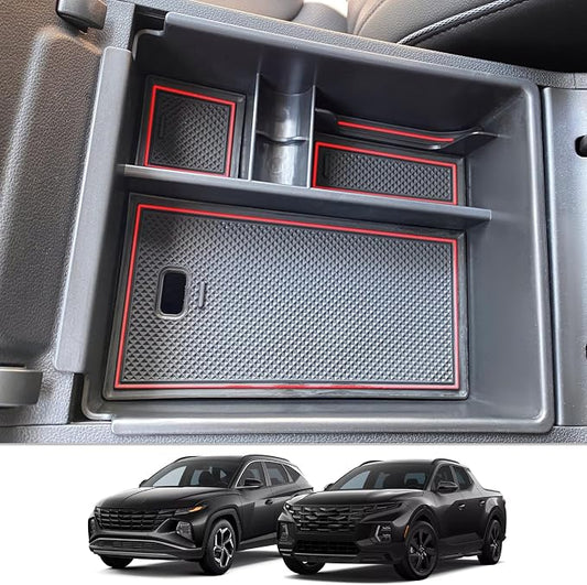 CDEFG Center Console Organizer Tray for 2022 2023 2024 Santa Cruz Pickup Truck Armrest Storage Box Secondary Insert Tray Container ABS Material 2022 2023 2024 Santa Cruz Interior Accessories (Red Mat)