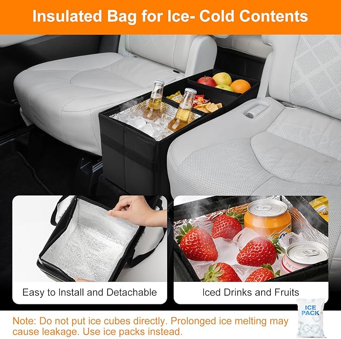 Car Seat Organizer for Kia Sorento 2026 2025 2024-2021 w/Built-In Cooler Bag, Car Second Console Organizer w/Non-Slip Strips, Foldable Backseat Organize for Dog Toys Kids Snacks Travel Storage Box