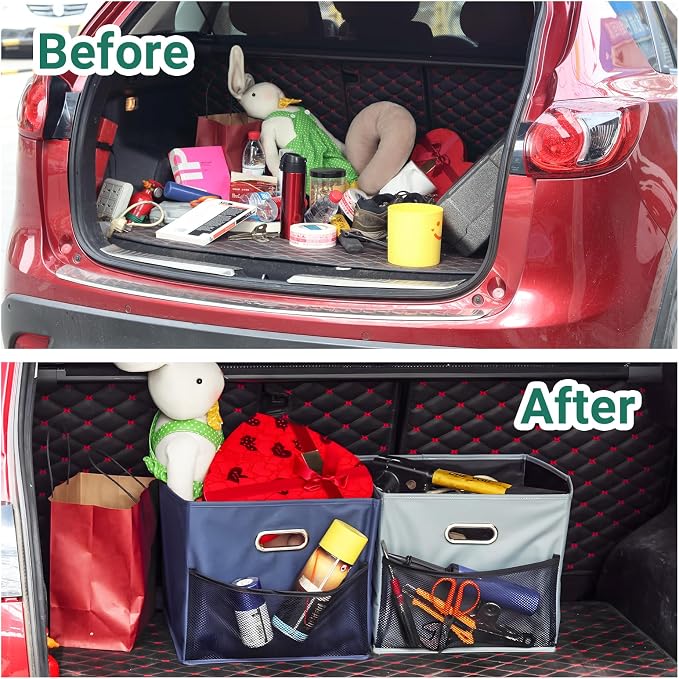 Foldable Car Trunk Organizers, Collapsible Trunk Organizer for SUV, Waterproof Multipurpose Storage Bins with Leakproof Liner, 2 Pack, Blue