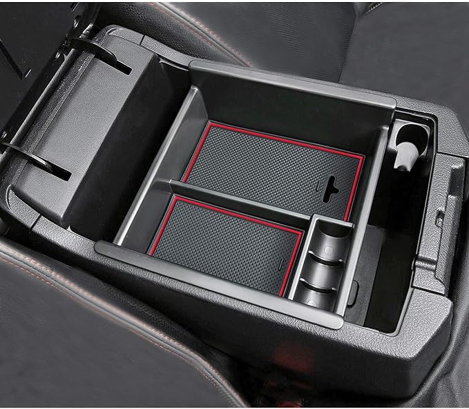 JDMCAR Center Console Organizer Compatible with Toyota 4Runner Accessories 2010-2024 and Kia Telluride (2020-2024), Insert ABS Black Materials 4 Runner Tray, Armrest Box Secondary Storage -Red Trim