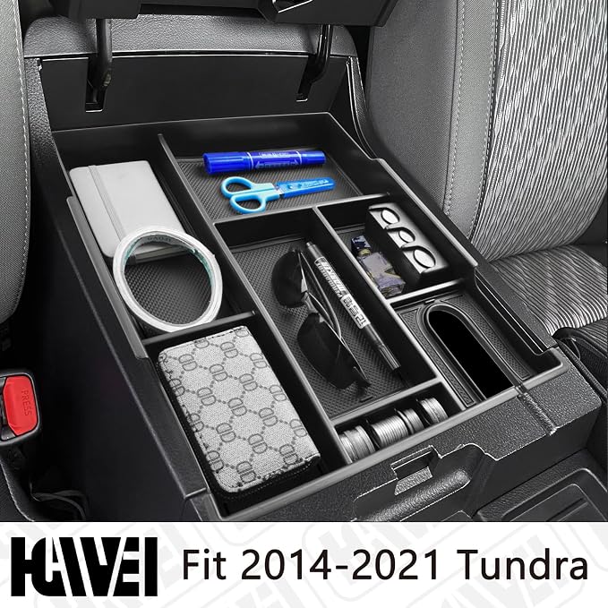 HGWEI Center Console Organizer Tray Compatible with Toyota Tundra 2014 2015 2016 2017 2018 2019 2020 2021 Tundra Interior Accessories, Armrest Secondary Storage Box Insert Tray Divider, Black