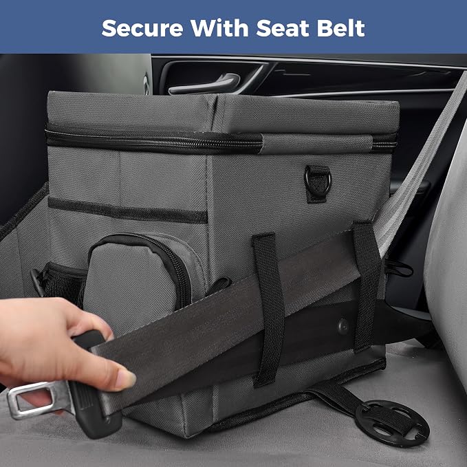 COOLBEBE Car Seat Organizer, Backseat Car Organizer with Cup Holders for Kids and Adults Travel, Cooler Compartment Passenger Seat Organizer Storage Box for Front or Middle Seat, Grey