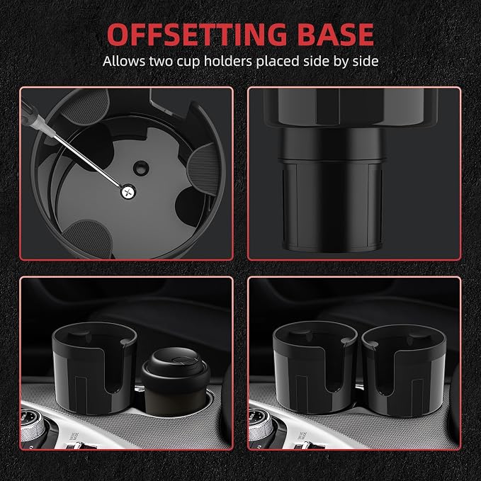 DYLEN Cup Holder Expander with Expandable Insert, Fits 20 to 40 oz Bottles | Cup Holder Adapter Fits Owala Water Bottle 12/24/40 oz, Yeti 20/26/30 oz, Hydro Flask 32/40 oz, Offset Base Function