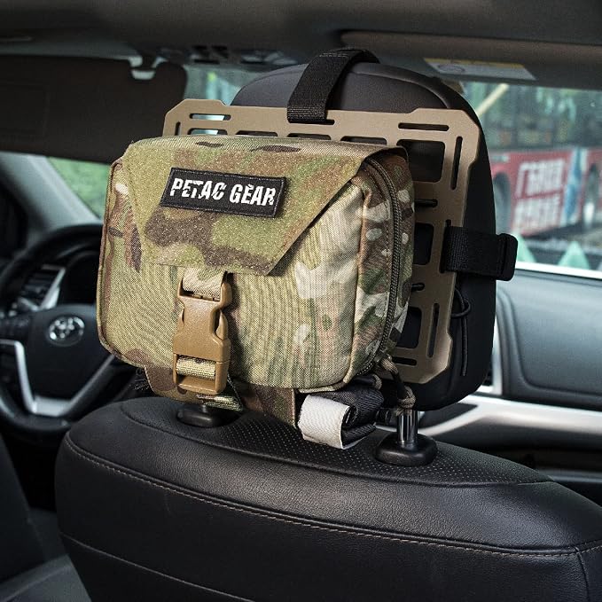 PETAC GEAR Rigid Molle Panel For Vehicles,Car Headrest Organizer, Truck Mount Panels For Tactical Gears (Dark Earth)