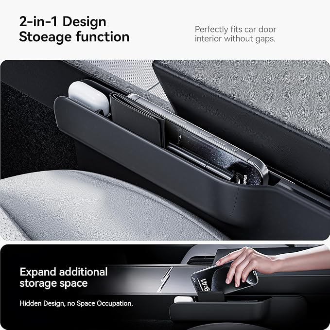 YONZEE 2-in-1 Car Steering Wheel Desk Tray & Car Seat Gap Filler Organizer – Foldable Carbon Fiber Look Table for Laptop, Eating, Writing – for Standard Round Steering Wheels