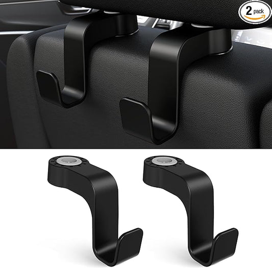 Amooca Car Seat Hooks Anti-Drop Headrest Storage Hanger Universal Fit Automotive Organizer for Purse Bag Coat Black 2 Pack