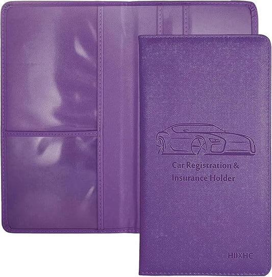 Car Registration and Insurance Card Holder - Leather Vehicle Glove Box Automobile Documents Paperwork Wallet Case Organizer for ID, Driver's License, Key Contact Information Cards - Men&Women