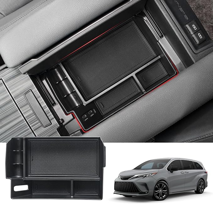 JYCDC Center Console Organizer Tray Compatible with 2021-2026 Toyota Sienna,Armrest Box Secondary Storage Tray Coin Container ABS Plastic