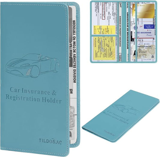 TILDOSAC Car Registration & Insurance Card Holder Leather Auto Glove Box Organizer Document Wallet with Magnetic Shut