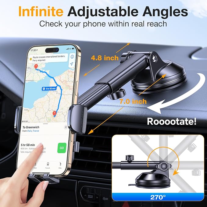 Romuto Phone Holders for Your Car Phone Holder Mount【Super Suction】Cell Phone Holder for Car Accessories for Women Men【360° Adjustable】Suction Phone Mount for Car, Window, Bathroom for iPhone Samsung