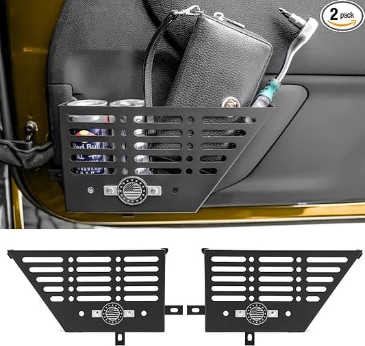 Metal Front Door Storage Box for Jeep Wrangler JK JKU 4XE 2011-2018 & Gladiator JT 2011-2018 Interior Storage Expansion Door Storage Side Pockets Insert Organizer Accessories (2-Pcs)