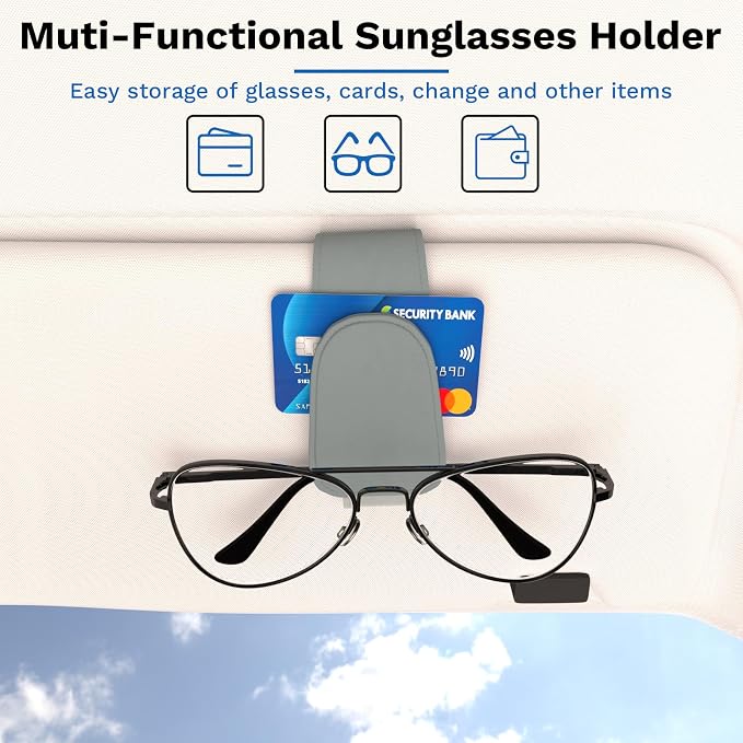 BFXM Sunglass Holder for Car, Sunglasses Holder Eyeglass Hanger Clip Magnetic Leather for Car Visor, Cars Sun Visor Ticket Card Clip