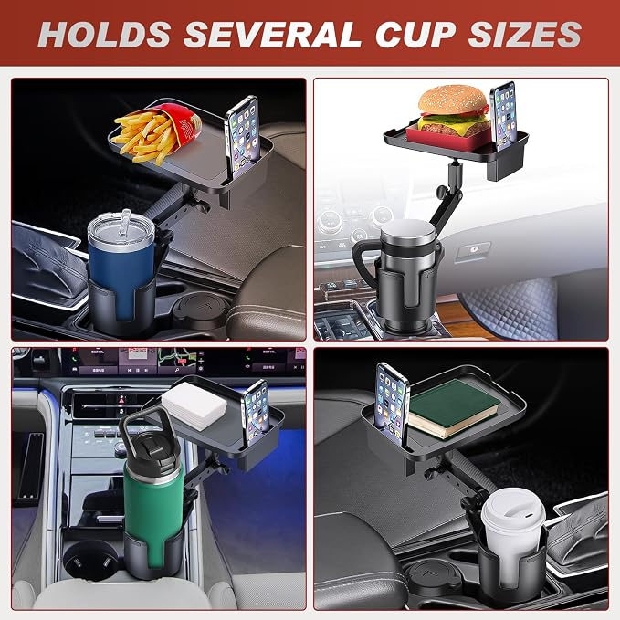 Frokom Cup Holder Expander for Car,Upgraded Car Cup Holder Expander Adapter with Offset Adjustable Base and 8" Tray, Fit Most Large Bottles and Mugs-Yeti Ramblers 14/24/36/46oz, Hydro Flasks 32/40oz