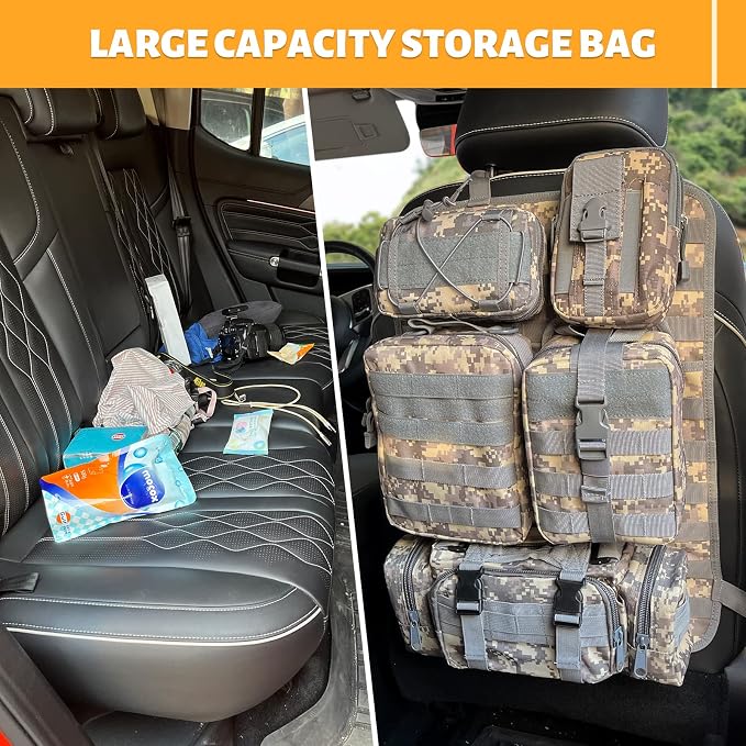 MAIKER Tactical Car Seat Back Organizer, Upgrade Tactical Vehicle Panel Organizer with 5 Detachable Molle Pouch, Universal fits for Most of Vehicle