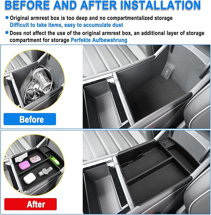 SHAOHAO for 2026 Volkswagen Atlas Center Console Organizer Fit for 2024 2025 2026 Volkswagen Atlas & Atlas Cross Sport Accessories (SE/SE with Tech/SEL/SEL R-Line/SEL Premium R-Line) Storage Box Tray