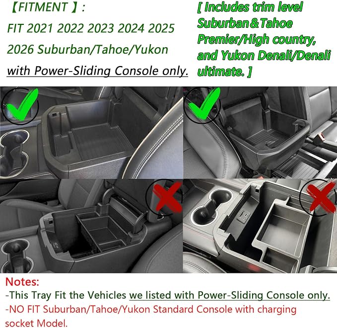 EDBETOS Power Sliding Console Organizer Compatible with 2021-2024 2025 2026 Chevy Tahoe Suburban/GMC Yukon Accessories Armrest Box Insert Tray,(NOT Fit Standard Console with charging socket),Black