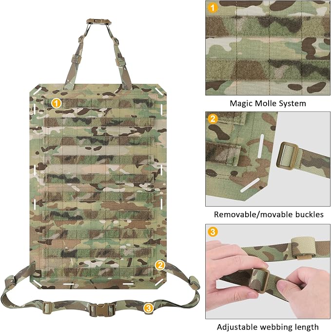 Molle Panels for Car Back Seat, Tactical Seat Back Organizer Covers for Vehicles Truck, Tactical Car Accessories Foldable for Universal Automotive (MC-Foldable)