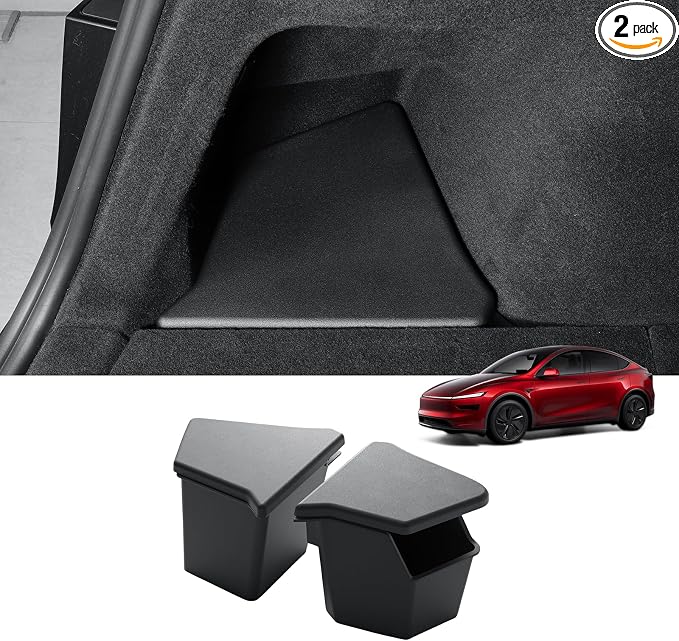 LUCKEASY Rear Trunk Storage Bins Fit for Tesla Model Y Juniper 2025 2026 Standard & Premium & Performance Trunk Side Storage Box with Lids Rear Cargo Garbage Bins Juniper 2026 Accessories Black TPE