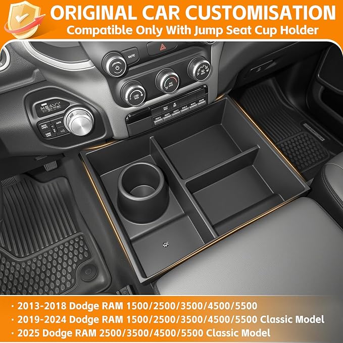 Bench Seat Floor Organizer Compatible with 2013-2025 Ram 1500 2500 3500-5500 Classic Center Console Storage Organizer Under Seat Box Bin Cup Holder for RAM Accessories(RAM Classic Bench Seat)
