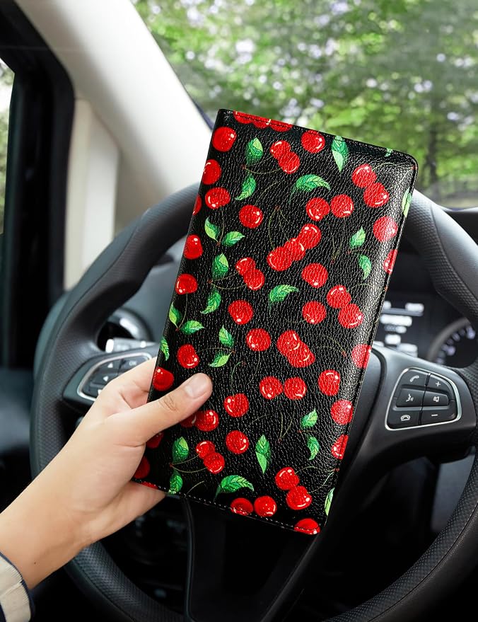 Mymazn Car Registration and Insurance Holder, PU Leather Glove Box Car Organizer with Magnetic Closure, Car Document Holder for Driver's License & Essential Documents (Red Cherry)