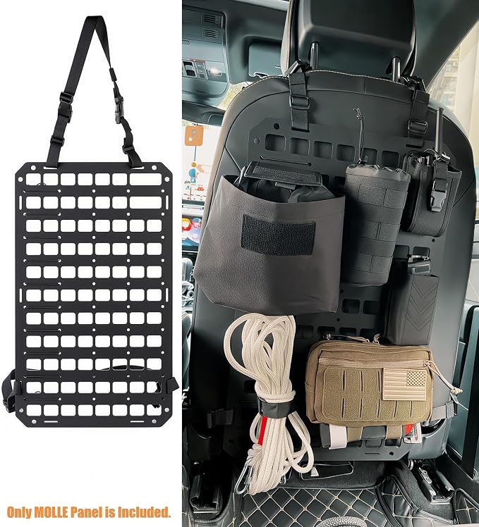TACNEX Rigid MOLLE Panel for Car Seat Back Organizer Vehicle EDC Tactical Gear Holder Pouch Holster Mount Rack Modular Storage Plate Auto Interior Accessories for Truck Pickup SUV Van