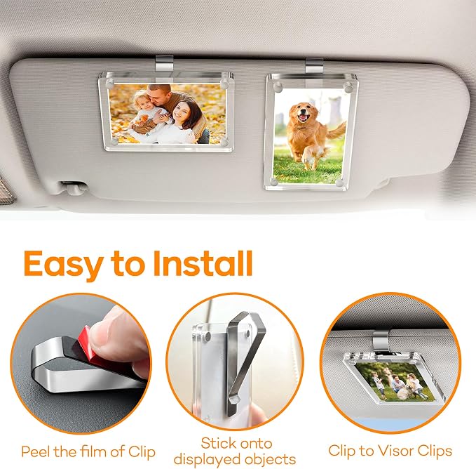 8-Pack Stainless Steel Clips with 3M Adhesive – DIY Sun Visor Mounting Kit for Photo Frames (Not Included) – Strong Hold Car Visor Accessory for Custom Displays, Home & Office Use