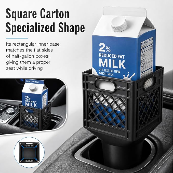 Car Cup Holder Expander for Half-Gallon Juice & Milk,Classic Milk Crate Cup Holder Adapter with Lattice Frame,Anti-Spill Square Cups Holders Insert for Car SUV Truck Interior