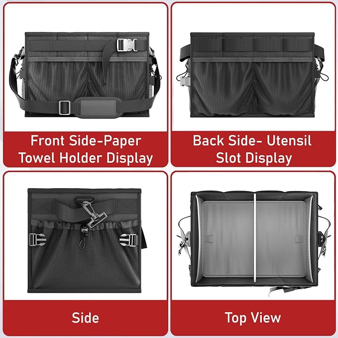 FANGSUN Large Grill and Picnic Caddy with Paper Towel Holder, BBQ Organizer for Utensils, Plates, Condiments, Collapsible & Easy-Carry Griddle Caddy, Must-Haves for Outdoor, Camper, Travel, Car, RV