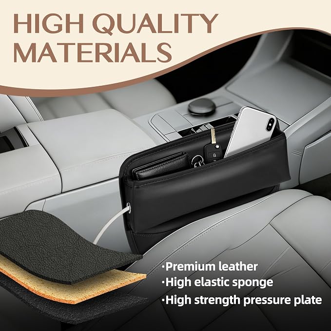 Car Seat Gap Filler Organizer, Premium PU Leather Console Catcher Side Storage Box with Cable Management Holes, Universal Fit Gap Stuffer for Phones & Wallets, Brown 1 Pack