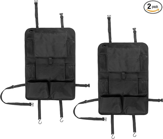 Stalwart Car Seat Organizer 2-Pack - Car Organization Attachments for Backseat with 9 Pockets and Tablet Holder - Road Trip Essentials (Black)