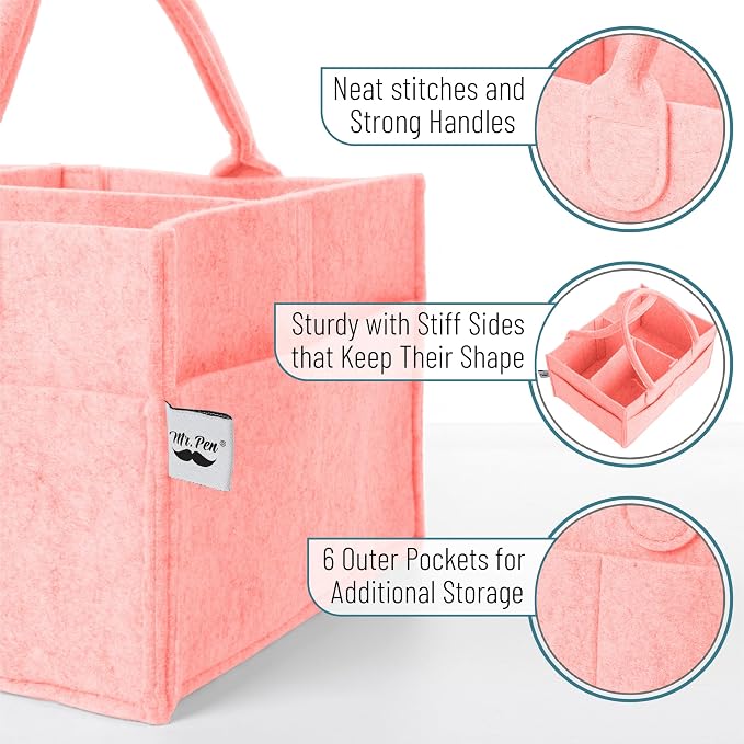 Mr. Pen- Baby Diaper Caddy Organizer, 2 Pack, Pink, Nursery Storage Bin and Car Organizer for Diapers and Baby Wipes