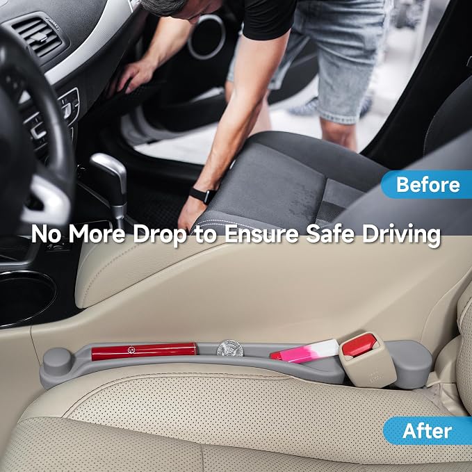 Givifive Car Seat Gap Filler Set of 2, 3IN1 Seat Side Gap Filler Plug with Storage Slot & Hook Function, Soft Foam Universal Fit Car SUV Truck Fill Gap Between Seats Console Organizer（Standard L Gray）