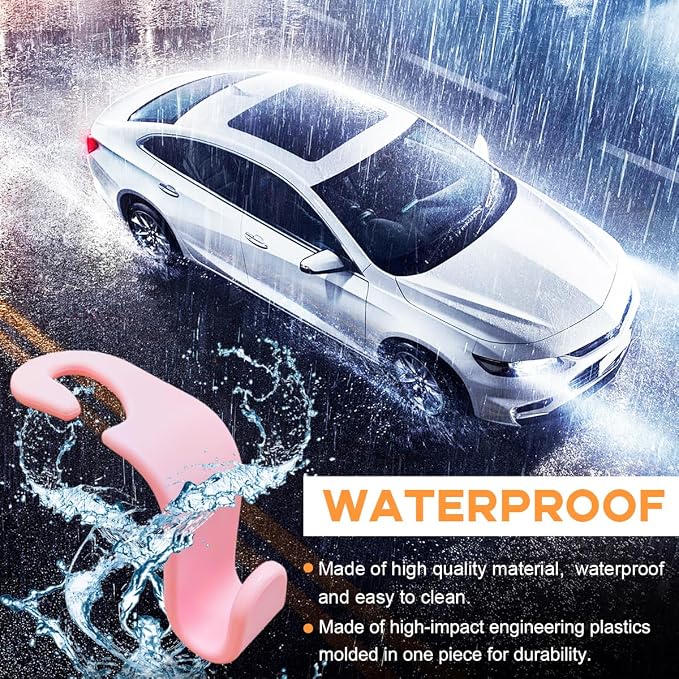 povtii 4PCS Car Seat Headrest Hook, Auto Back Seat Hanging Storage Organizer, Vehicle Seatback Hanger Holder for Purse Handbag Coat Umbrella, Universal Interior Car Accessories (Light Pink)