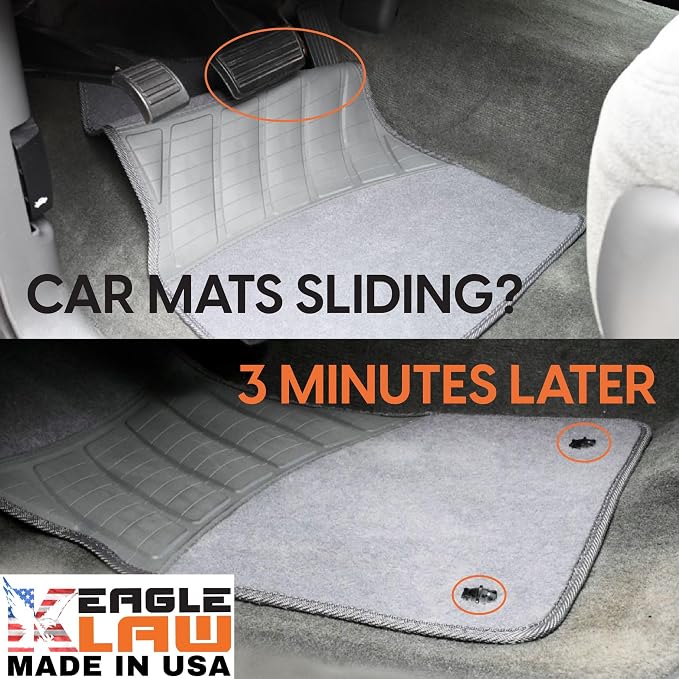 Eagle Klaw 2.0 Floor Mat Clips (8 Sets) for Car Mats and Floor Liners - Made in USA Car Accessories - Grey - 4 Car Floor Mats kit Without Cutter