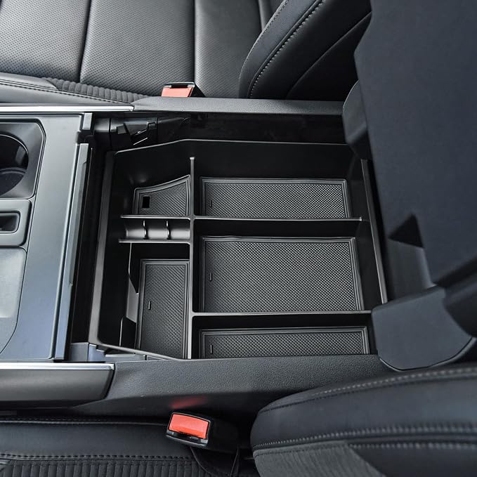 EDBETOS Center Console Organizer Compatible with Ford F150 2021-2023 Accessories (40/Console/40 Front-Seats ONLY) F-150 Armrest Box Interior Pallet Secondary Storage Box Insert Tray, Black