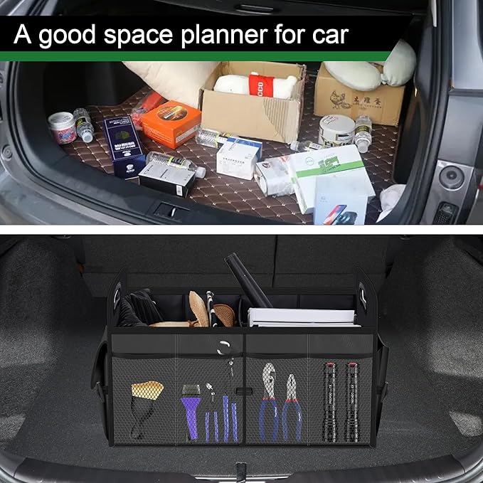 Femuar Car Trunk Organizer with 72L Large Capacity Waterproof Collapsible and 11 Pockets, Trunk Organizer for Car SUV/Jeep/Sedan, Large Size, Grey