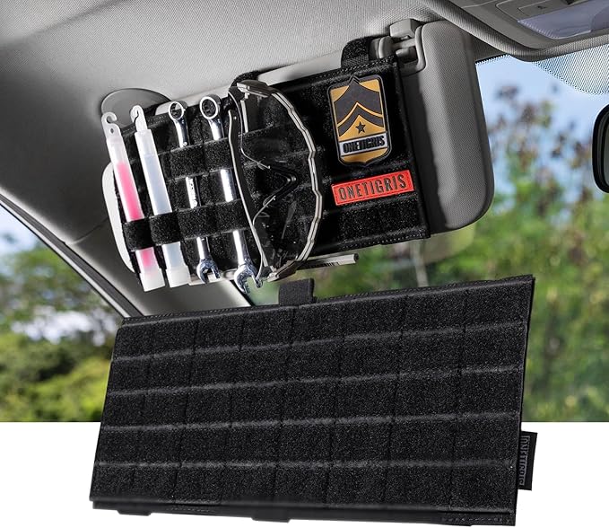 ONETIGRIS Molle Visor Panel Organizer, Tactical Car Sun Visor Organizer Molle Patch Panel Vehicle Visor Storage Holder Pouch, Molle Webbing with Hook-and-Loop Straps for Cars, Trucks, Suvs etc.
