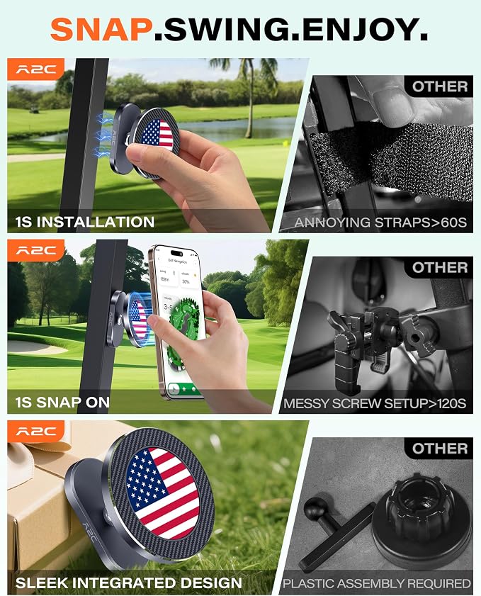 A2C American Flag Alloy Magnetic Golf Cart Phone Holder, 4th of July Golf Cart Decorations Fits EZGO, Club Car, 250 Anniversary USA Patriotic Golf Accessories for Men Golfers Women Essentials Gift