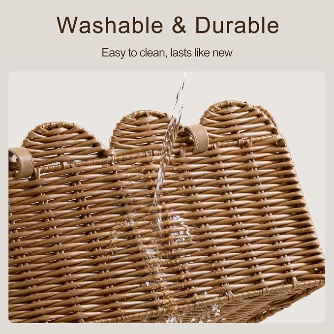 HBlife Baby Diaper Caddy Organizer, Portable Scalloped Plastic Wicker Woven Basket with Divider, Nursery Diaper Station, Baby Shower Gifts Basket, Car Organizer, Washable Waterproof