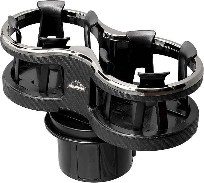Armor All Cupholder 2 in 1 Expander, Turn 1 Cupholder to 2, Dual Drink Holder Expander with Adjustable Expandable Base to Fit Most Cars and Vehicles, Secure Hold with Drink Grips