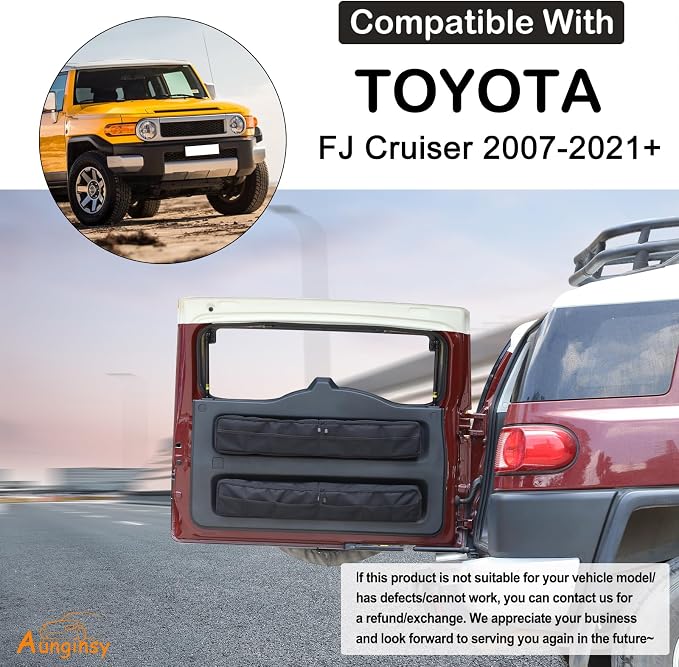 Aunginsy 2Pcs Trunk Organizer Compatible with Toyota FJ Cruiser 2007-2024+, Rear Tailgate Storage Bag Organizer Back Door Panel Storage Pockets Box Multi-Compartment Oxford Cloth Expansion Accessories