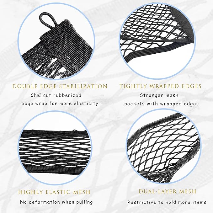 2 Pcs Small Cargo Net, 21.6 ×9.8in Car Storage Net Pocket Automotive Cargo Nets Stretchable Cargo Net Storage Mesh Net with 8 Mounting Screws and Hooks Cargo Netting for SUV Car Truck