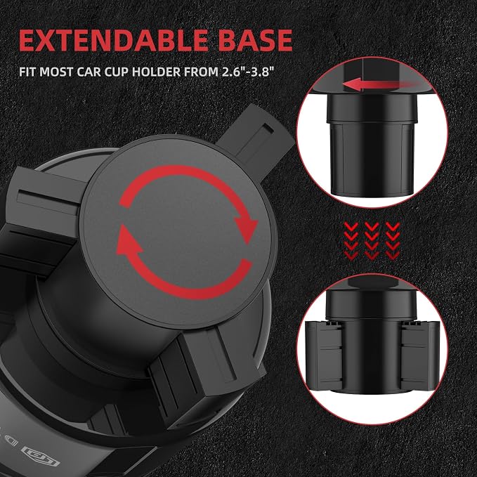 DYLEN Cup Holder Expander with Expandable Insert, Fits 20 to 40 oz Bottles | Cup Holder Adapter Fits Owala Water Bottle 12/24/40 oz, Yeti 20/26/30 oz, Hydro Flask 32/40 oz, Offset Base Function