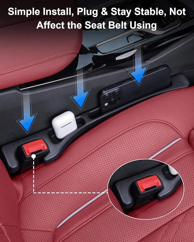 Car Seat Gap Filler, 2 PCS No Drop Seat Guard Drop Seat Gap Fillers Between Seat and Console Stop Things from Dropping Phone and Key Storage (BLACK-01)