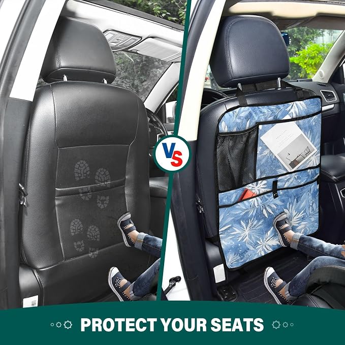 Blue Snowflake 1 Pack Backseat Car Organizer with Storage Pockets Seat Back Organizers for Kids Kick Mats Backseat Protector Automotive