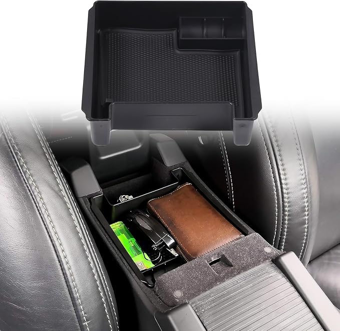 Black Armrest Storage Box Center Console Organizers Phone Tray with Mat and Logo Fit for Volvo S60 S60L V60 XC60 2009-2017